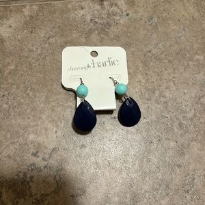 Navy and teal tear drop earrings